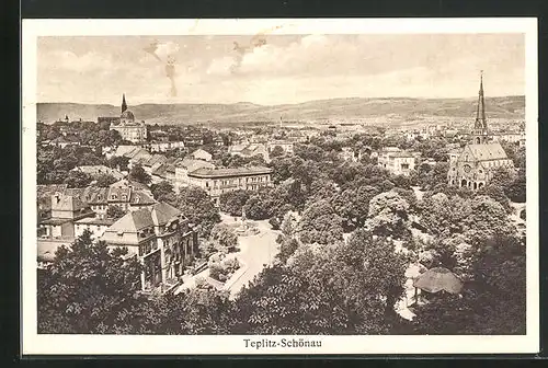 AK Teplitz Schönau / Teplice, Panorama mit Synagoge