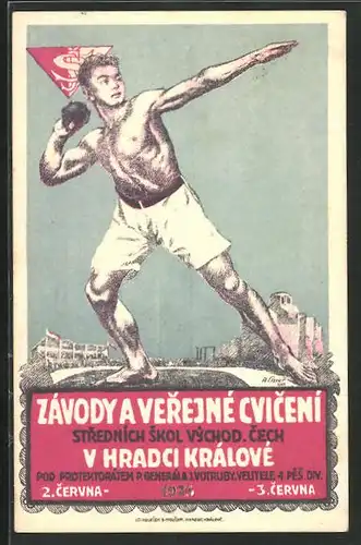 AK Königgrätz / Hradec Kralove, Závody a Verehné Cviceni, Sokol 1923, Mann beim Kugelstossen