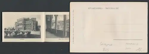 Leporello-AK Sarajewo, Rathaus, Appelkai, Begova Moschee, Ziegenbrücke, Carsija