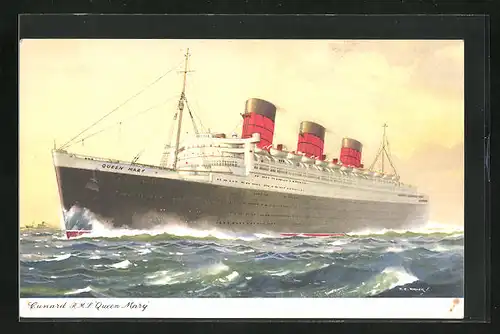 AK Passagierschiff R. M. S., Queen Mary auf hoher See