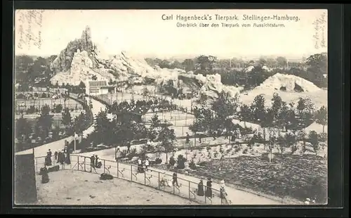 AK Hamburg-Stellingen, Carl Hagenbeck`s Tierpark, Überblick über den Tierpark vom Aussichtsturm
