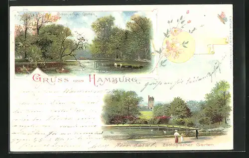 Künstler-AK Hamburg, Zoologischer Garten, Botanischer Garten