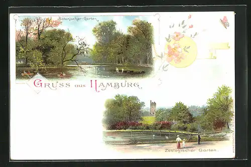 Künstler-AK Hamburg, Zoologischer Garten, Botanischer Garten