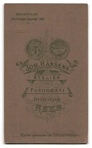 Fotografie Magdalene Hansen, Nexö, Ferskesögade, Portrait niedliches Mädchen im Spitzenkleid mit Haarschleife