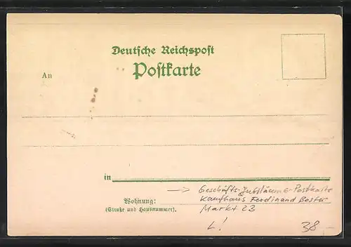 Lithographie Mittweida, Geschäfts-Jubiläums-Postkarte Kaufhaus Ferdinand Bester, Markt 23, Aussen- und Innenansichten