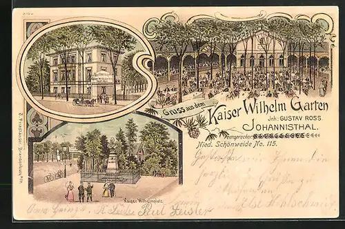 Lithographie Berlin-Johannisthal, Gasthaus Kaiser Wilhelm-Garten, Kaiser-Wilhelm-Platz