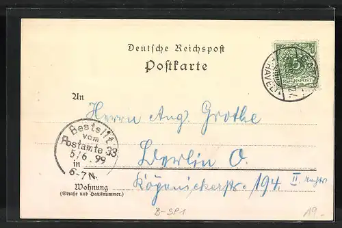Lithographie Berlin-Gatow, F. Schleu's Wirtshaus, Inh. Paul Krause, Eingang, Havel-Panorama, Blick zum Wilhelmsthurm