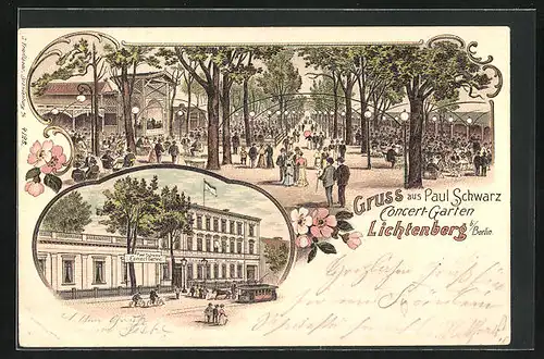 Lithographie Berlin-Lichtenberg, Restaurant Concert-Garten von Paul Schwarz