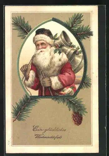 Präge-AK Weihnachtsmann wünscht ein glückliches Weihnachtsfest