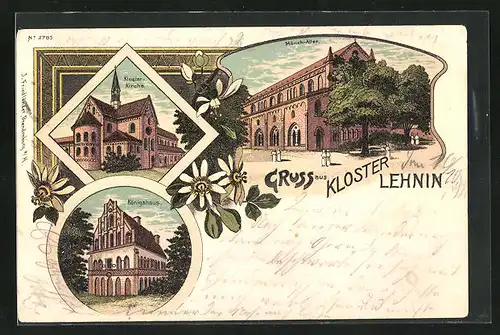 Lithographie Lehnin, Mönch-Allee, Kloster, Königshaus