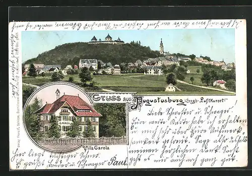 Lithographie Augustusburg, Hotel Villa Carola, Schloss Augustusburg