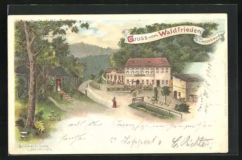 Lithographie Cossebaude, Gasthaus Waldfrieden