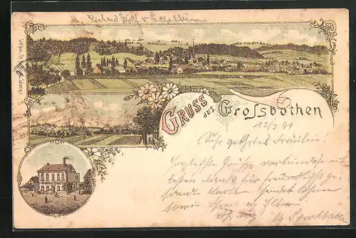 Lithographie Grossbothen, Gasthof zur Tonhalle, Panorama