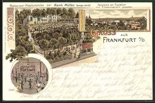 Lithographie Frankfurt /Oder, Restaurant Friedrichshöhe, Saal