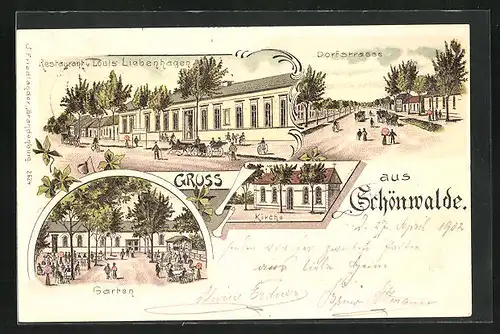 Lithographie Schönwalde / Wandlitz, Restaurant Louis Liebenhagen, Dorfstrasse