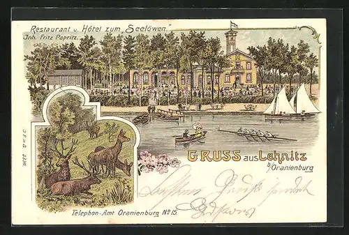 Lithographie Oranienburg-Lehnitz, Restaurant und Hotel zum Seelöwen von Fritz Papritz