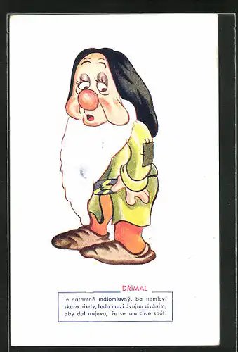 Künstler-AK Zwerg Drimal aus Disney`s Schneewittchen, Comic