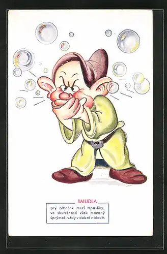 Künstler-AK Zwerg Smudla aus Disney`s Schneewittchen, Comic