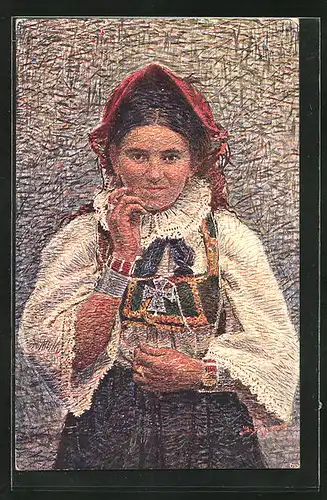 Künstler-AK Bosnien & Herzegovina, Frau trägt Tracht