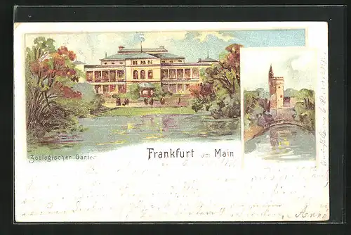 Lithographie Frankfurt am Main, Zoologischer Garten, Brücke