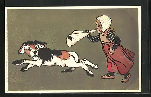 AK Mädchen mit Papiertröte und Hund