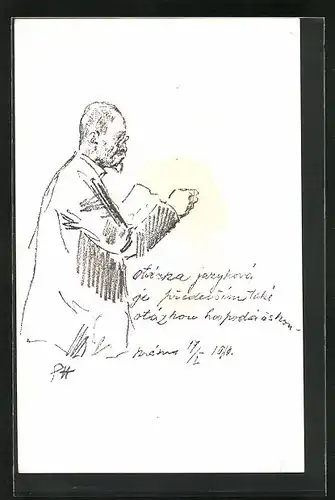 Künstler-AK Präsident Masaryk (TGM) bei einer Rede