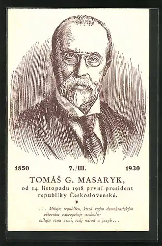 Künstler-AK Präsident Masaryk (TGM) mit Zwicker