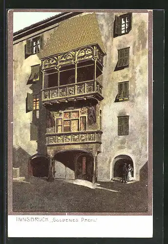 Künstler-AK Innsbruck, Gasthaus Goldenes Dachl