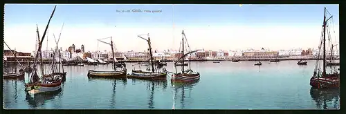 Klapp-AK Cádiz, Blick über den Hafen zur Stadt