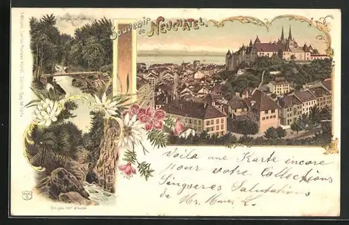 Lithographie Neuchâtel, Panorama, Gorges de l`Areuse