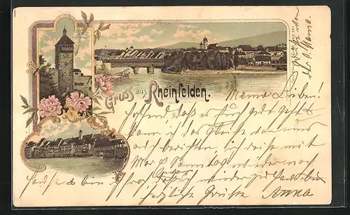Lithographie Rheinfelden, Obertor, Totalansicht