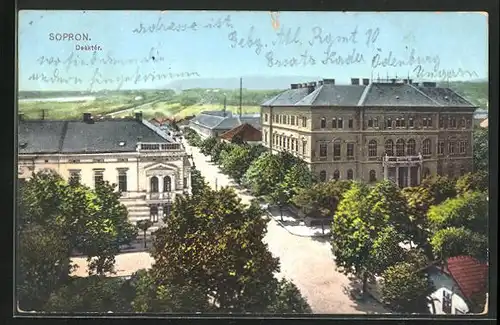 AK Sopron-Ödenburg, Deáktér, Strassenpartie aus der Vogelschau