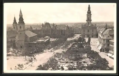 AK Kecskemét, Látkép, Marktplatz mit Kirchen