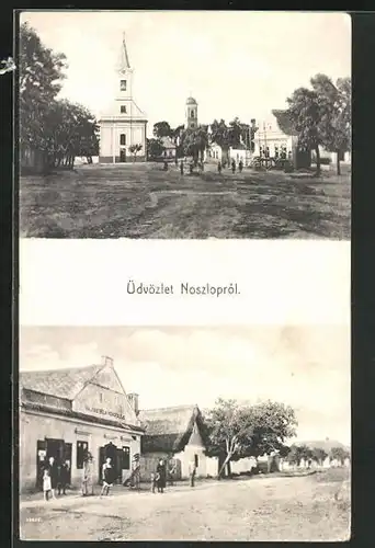 AK Noszlop, Strassenpartie, Hauptplatz mit Kirche