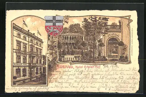 Lithographie Adenau, Hotel Eifeler Hof, Speisesaal, Wappen