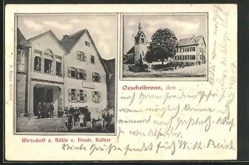 AK Oeschelbronn, Gasthaus zum Rössle von Friedrich Kälber, Kirche