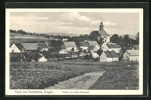 AK Forchheim /Erzgeb., Partie aus dem Oberdorf mit Kirche