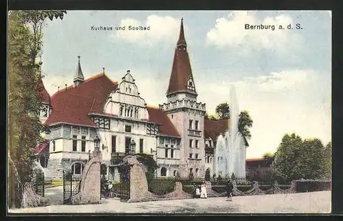 AK Bernburg a. d. S., Kurhaus und Soolbad mit Fontäne