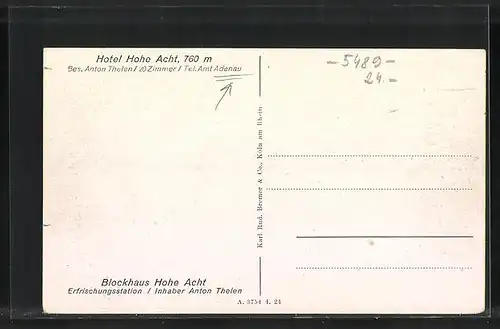 AK Adenau, Blockhaus Hohe Acht, Erfrischungsstation