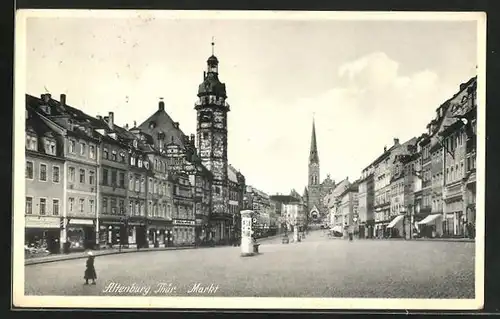 AK Altenburg /Thür., Markt mit Rathaus, Litfasssäule