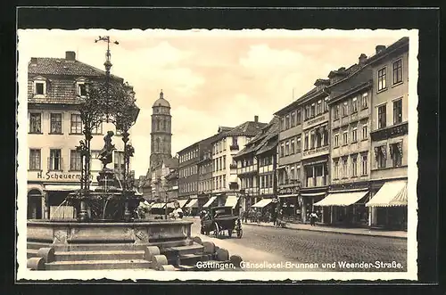 AK Göttingen, Gänseliesel-Brunnen und Weender-Strasse