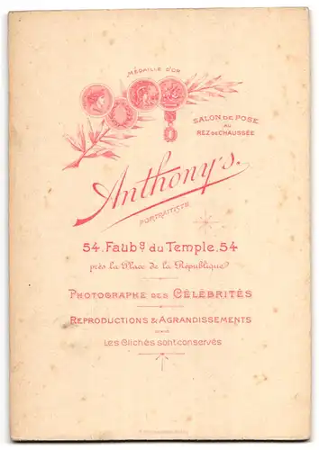 Fotografie Anthony`s, Paris, Faubourg du Temple 54, Bürgerlicher Herr im Anzug