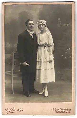 Fotografie E. Borel, Boulogne, Boulevard de Strasbourg 75, Portrait eines Hochzeitspaares