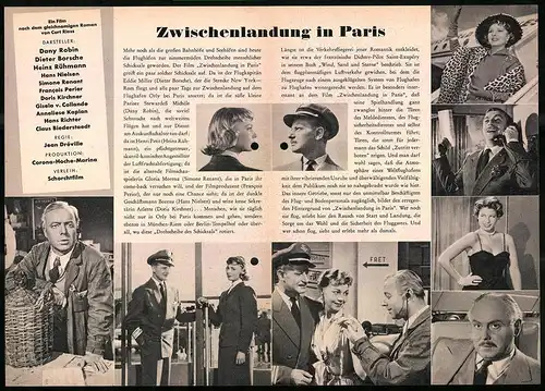 Filmprogramm Unbekannt, Zwischenlandung in Paris, Heinz Rühmann, Dany Robin, Dieter Borsche, Regie: Jean Dréville