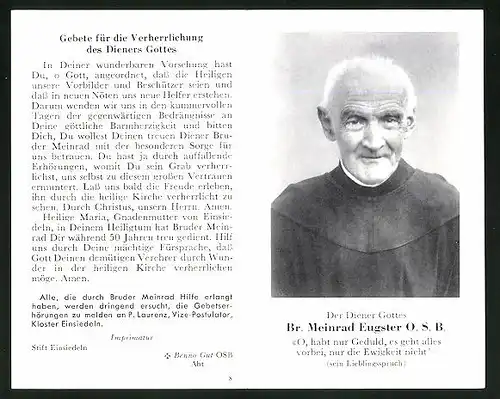 Sterbebild Br. Meinrad Eugster O.S.B., gestorben 1925 Stift Einsiedeln