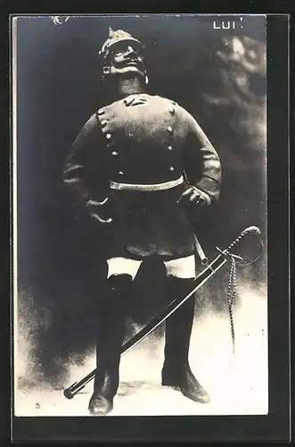 AK Karikatur von Kaiser Wilhelm II. mit Pickelhaube