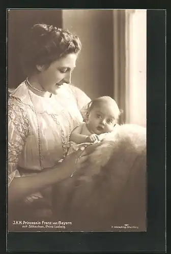 AK I. K. H. Prinzessin Franz von Bayern mit Söhnchen Prinz Ludwig