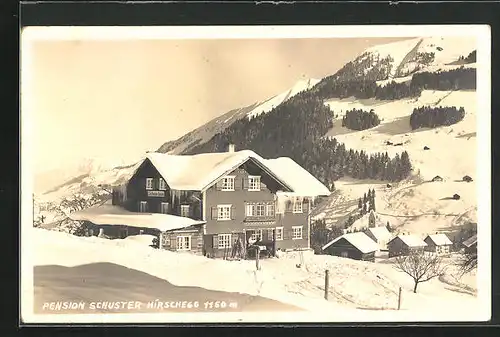 AK Hirschegg, Winterlandschaft mit Pension Schuster