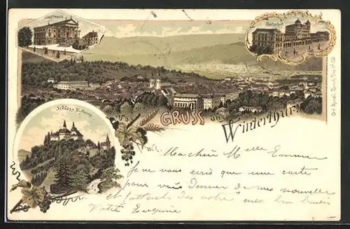 Lithographie Winterthur, Schloss Kyburg, Bahnhof, Stadthaus