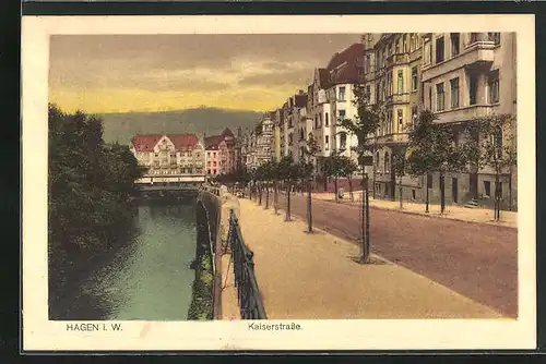 AK Hagen i. W., Kaiserstrasse mit Fluss